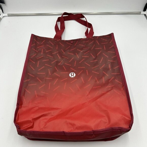Lululemon Reusable Shopping Gift Bag Yoga Tote Logo Large Red 16" x 14" x 6" - Picture 1 of 5
